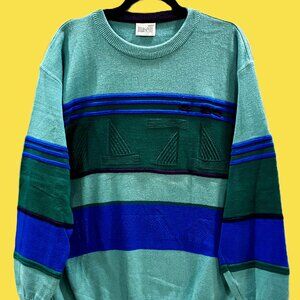 Vintage Maselli 1990s Color-Block Knit Sweater – Green & Blue